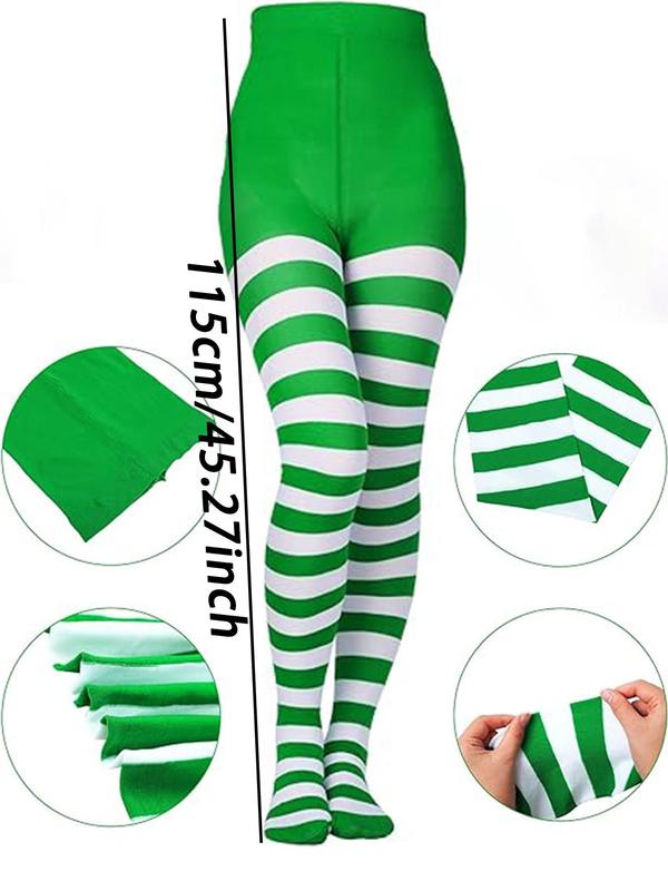 Women's Christmas Themed Striped Print Tights, Casual Comfy High Stretch Stockings for Daily Wear, Ladies Socks for All Seasons