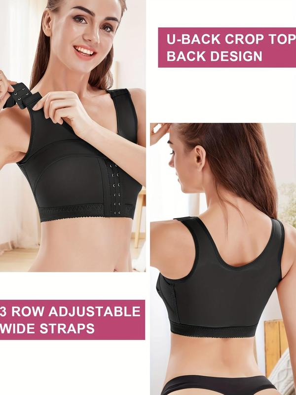 Women's Adjustable Hook & Eye Front Push Up Bra, Breathable Comfortable Wide Strap Lingerie Top for Daily Wear, Ladies Underwear for All Seasons