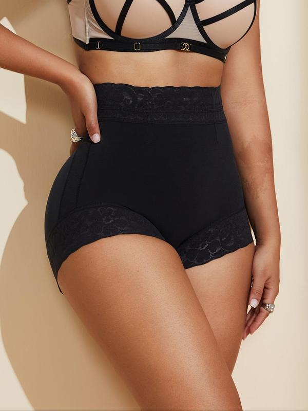 Women's Solid Contrast Lace High Waist Shapewear Shorts, Tummy Control Shaper for Daily Wear, Fall Ladies Shapewear Bottoms