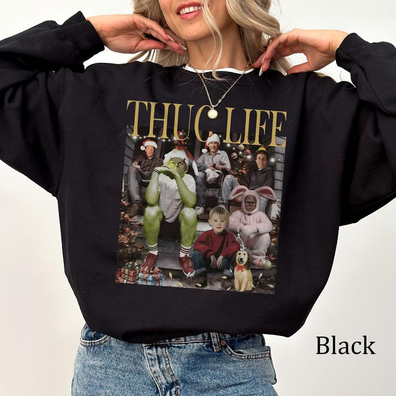 Thug Life Christmas Movie Sweatshirt, Christmas Friends Shirt, Christmas Sweatshirt, Youthful & Vibrant, Printed Womenswear