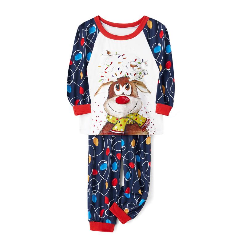 Family Matching Christmas Pajama Sets Reindeer Printed Top Pants 2PCS Sleepwear Xmas PJs Bodysuits