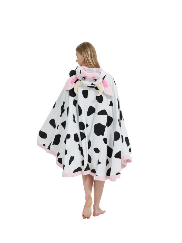 Unisex's All Over Print Animal Design Hooded Sleep Cape, Casual Cloak Sleeve Button Design Sleepwear for Party, Fluffy Pajamas for Winter, Fluffy Pajamas