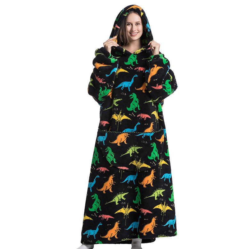 Adorable Alpaca and Sloth Print Hooded Blanket, Oversized Wearable Sweatshirt Pullover, Comfortable Hooded Pajamas for Summer Air Conditioned Rooms with Large Pockets, Christmas Blanket, Christmas Outfits 2024, Christmas Gifts, Christmas Decorations