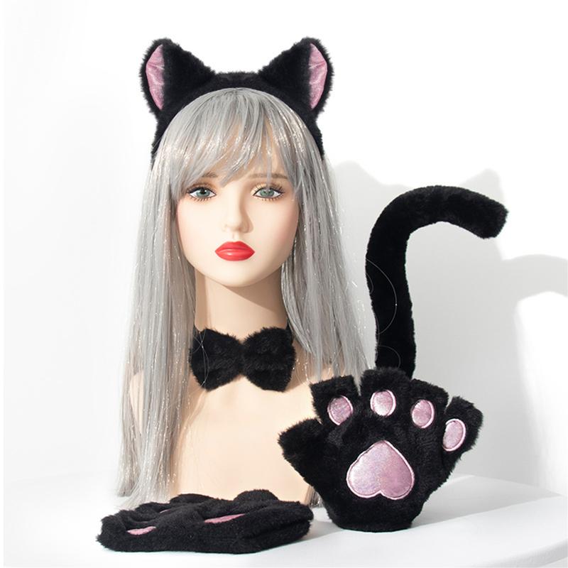 Cat Cosplay Costume Accessories Kitten Ears Tail Collar Paws Gloves for Women Girl Christmas Halloween Dress Up