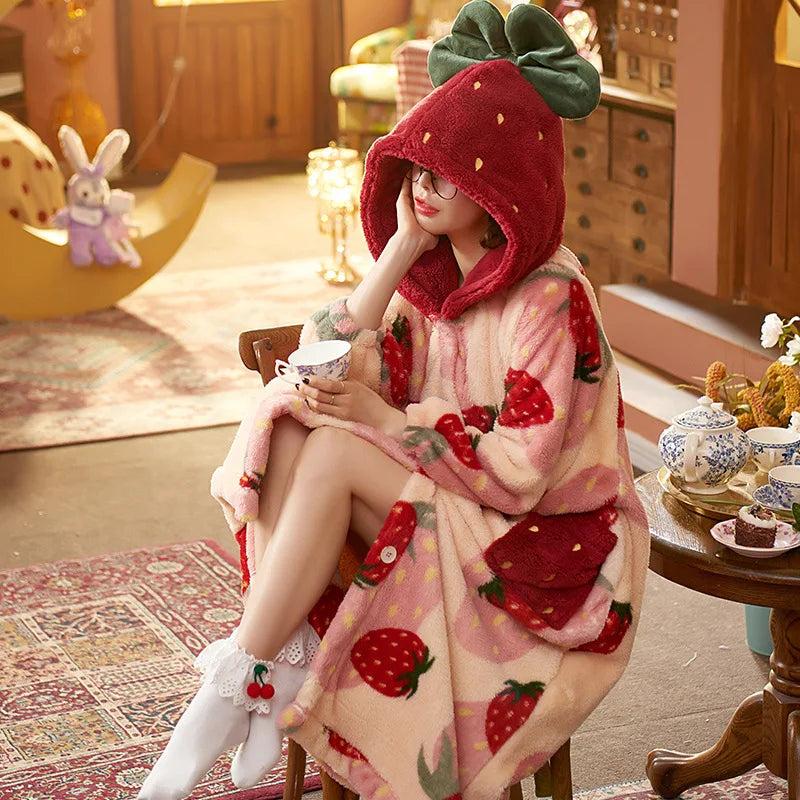 Cozy Strawberry Plush Robe