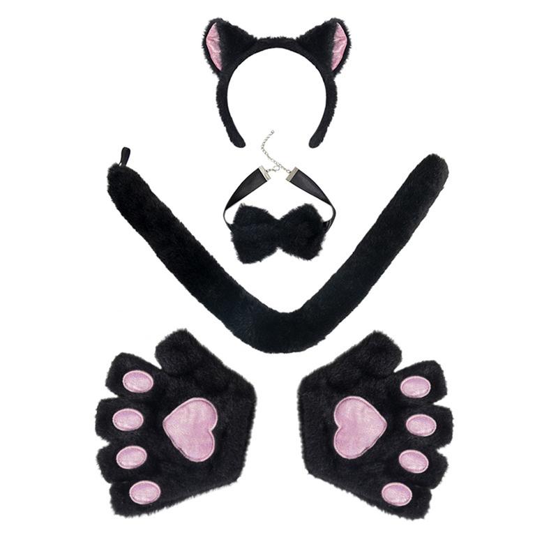 Cat Cosplay Costume Accessories Kitten Ears Tail Collar Paws Gloves for Women Girl Christmas Halloween Dress Up