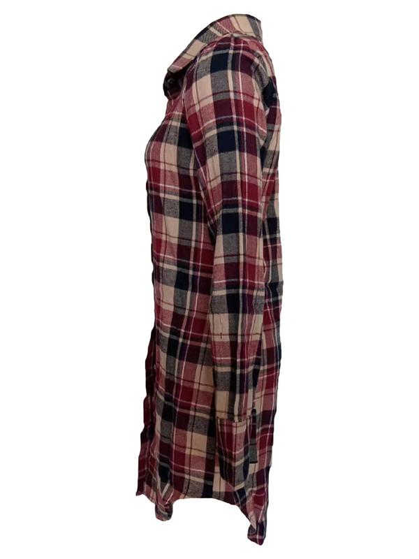 Women's Plaid Print Button Front Shirt Dress, Fall Outfits, Casual Drop Shoulder Long Sleeve Collared Short Dress for Fall, Women's Clothes for Daily Wear, Vintage Girly Clothes