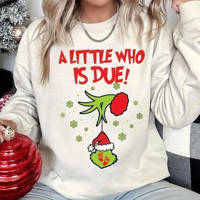 A Little Who Is Due Couple  T-Shirt & Sweatshirt, Mommy To Be Shirt, New Dad Shirt, Christmas Pregnancy Reveal Sweatshirt JEI Cotton Polyester