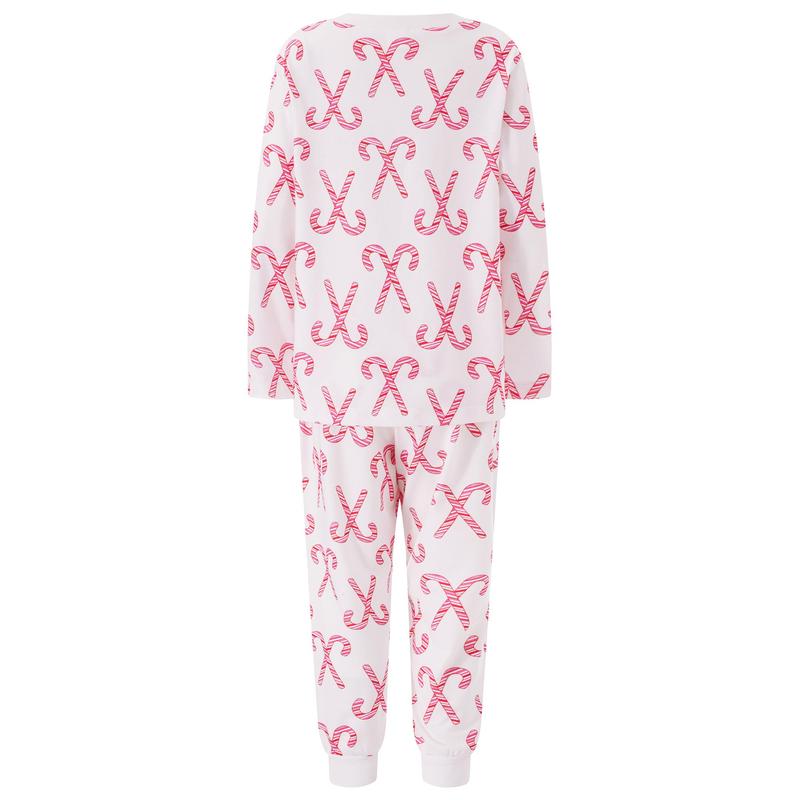 Pink Christmas Pajamas for Family Long Sleeve Candy Cane Print Tops + Pants Set Holiday Sleepwear