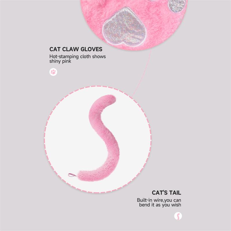 Cat Cosplay Costume Accessories Kitten Ears Tail Collar Paws Gloves for Women Girl Christmas Halloween Dress Up