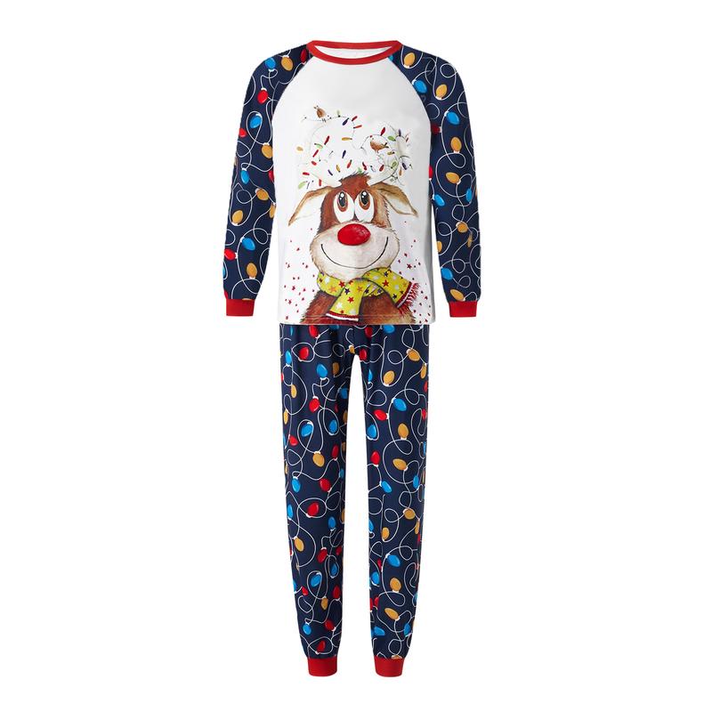 Family Matching Christmas Pajama Sets Reindeer Printed Top Pants 2PCS Sleepwear Xmas PJs Bodysuits