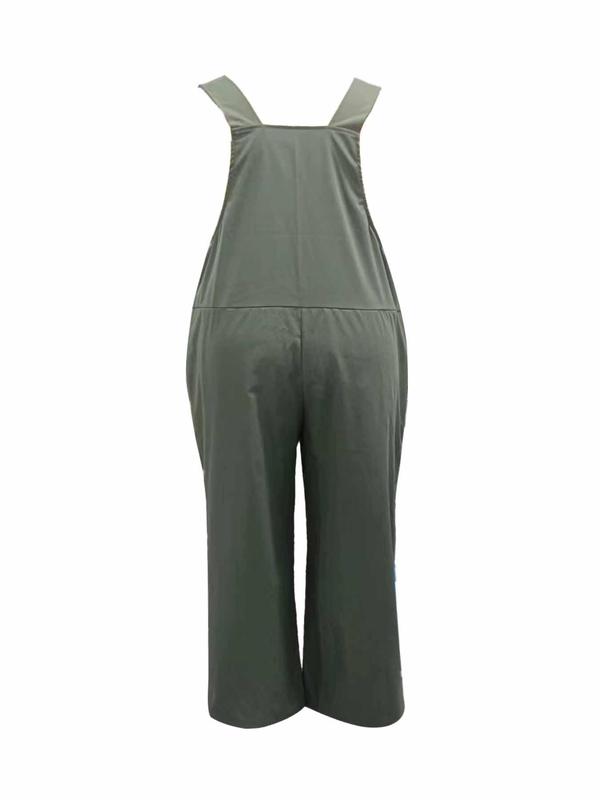  Solid Color Knot Front Wide Leg Overalls Jumpsuit without Inner Top, Casual Pocket Design Sleeveless Square Neck Overalls Jumpsuit for Summer, Women's Plus Clothing for Daily Wear