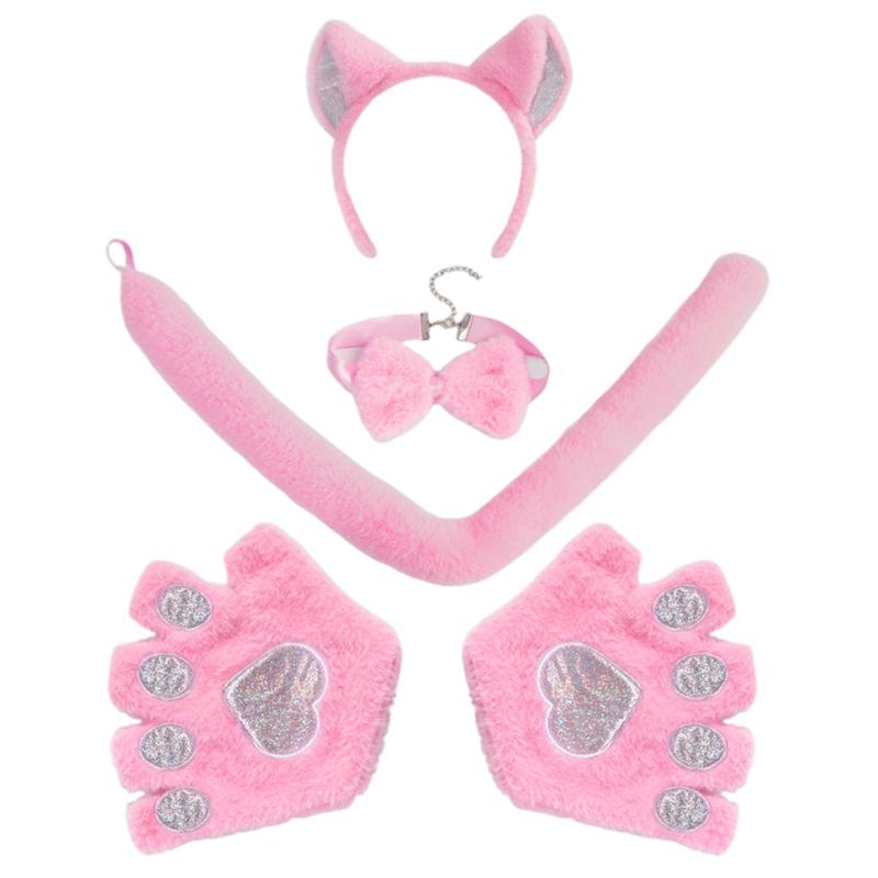 Cat Cosplay Costume Accessories Kitten Ears Tail Collar Paws Gloves for Women Girl Christmas Halloween Dress Up