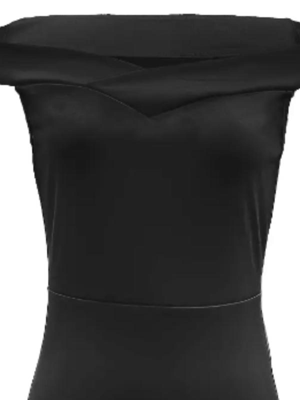 Women's Plain Ruffle Trim Split Thigh Wrap Bodycon Dress, Elegant Comfort Off Shoulder Midi Dress for Party Dating Formal Wear, Back To School Dresses for Women, Birthday Dresses 2024, Summer Outfits, Lady Clothes, Womenswear  for Christmas