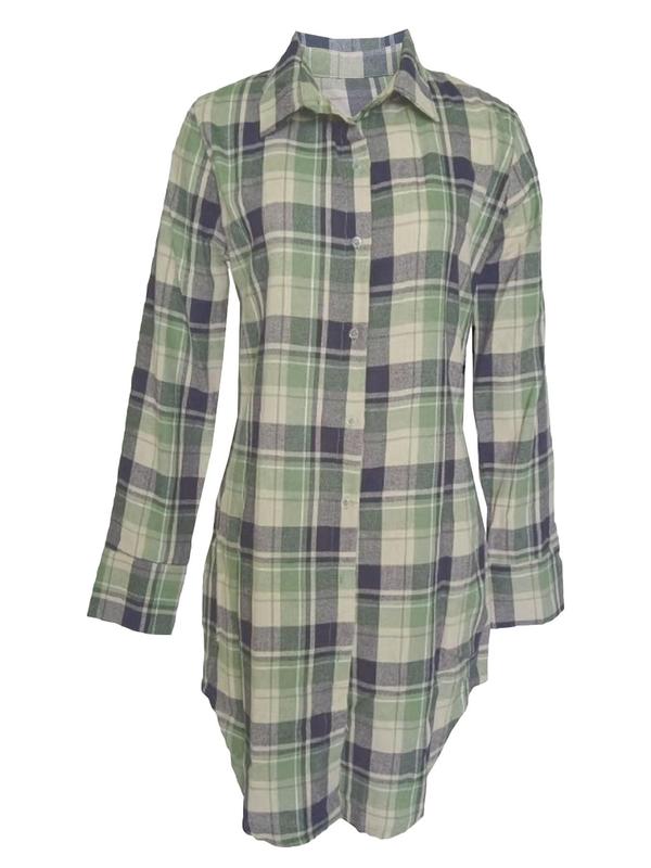 Women's Plaid Print Button Front Shirt Dress, Fall Outfits, Casual Drop Shoulder Long Sleeve Collared Short Dress for Fall, Women's Clothes for Daily Wear, Vintage Girly Clothes