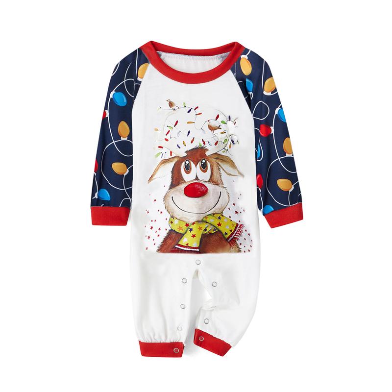 Family Matching Christmas Pajama Sets Reindeer Printed Top Pants 2PCS Sleepwear Xmas PJs Bodysuits