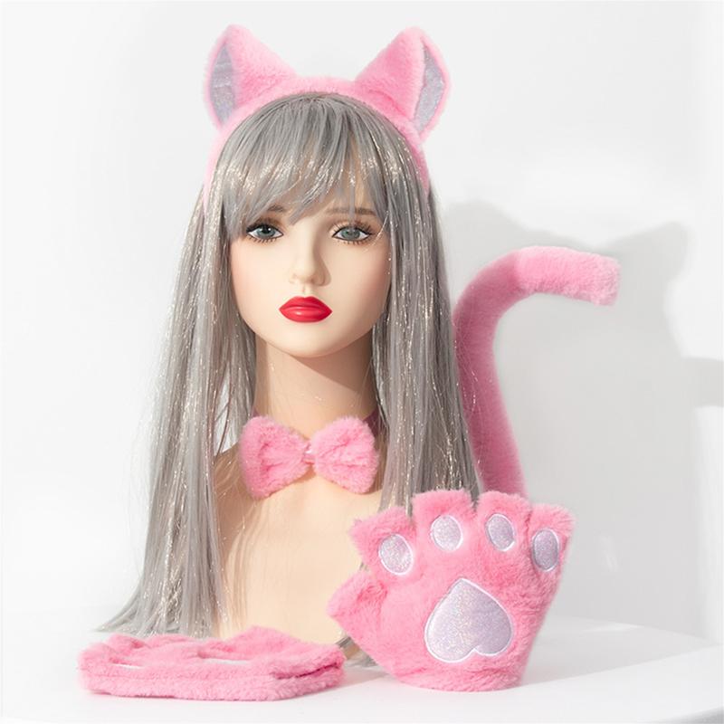 Cat Cosplay Costume Accessories Kitten Ears Tail Collar Paws Gloves for Women Girl Christmas Halloween Dress Up