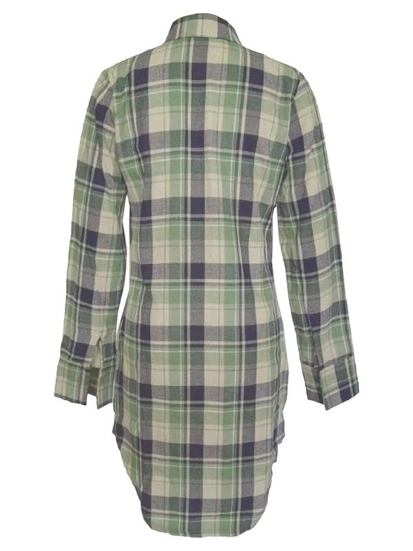 Women's Plaid Print Button Front Shirt Dress, Fall Outfits, Casual Drop Shoulder Long Sleeve Collared Short Dress for Fall, Women's Clothes for Daily Wear, Vintage Girly Clothes