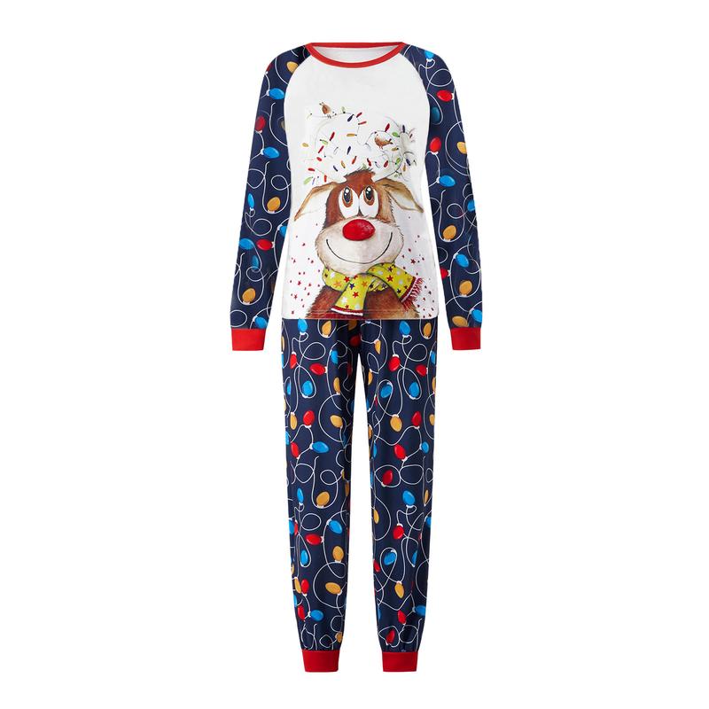 Family Matching Christmas Pajama Sets Reindeer Printed Top Pants 2PCS Sleepwear Xmas PJs Bodysuits