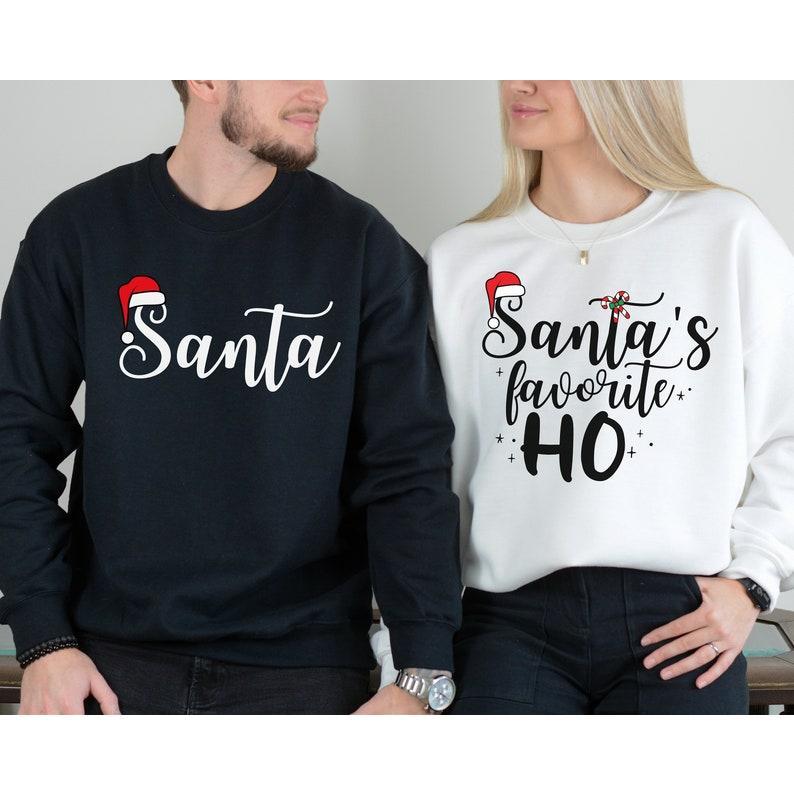 Santa's Favorite Ho Shirt Matching Christmas Pajamas For Couples Funny Christmas Couple Sweatshirt His and Hers Xmas Pjs Xmas Party Couple 4