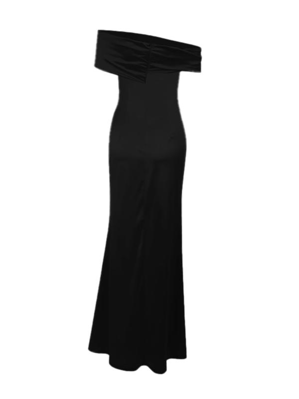 Women's Off the Shoulder Ruched Split Thigh Evening Dress, Elegant Zipper Back Maxi Dress for Party & Banquet, Ladies' Clothes for All Seasons