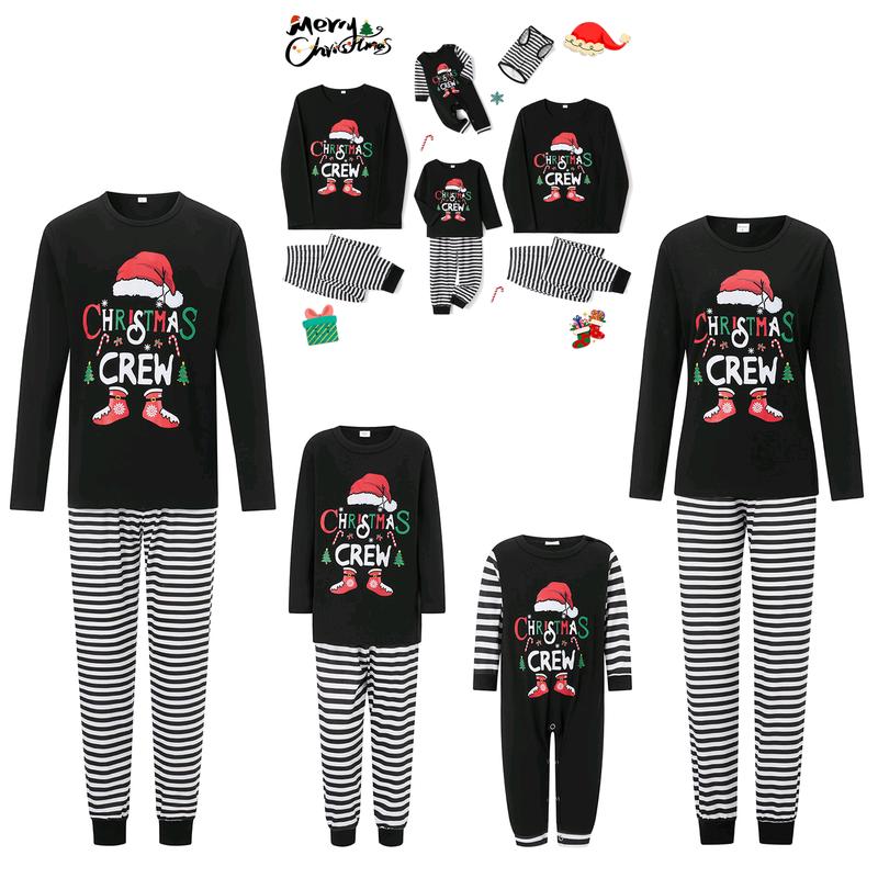 Matching Christmas Pajamas For Family Letter Stripe Hat Print Holiday Pajamas Sleepwear Dad Mom PJs