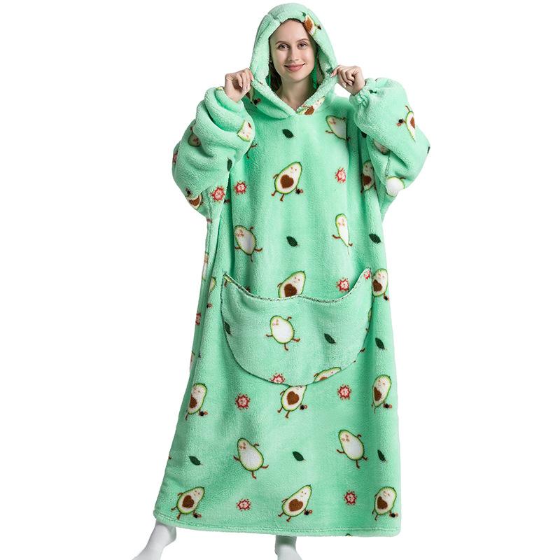 Adorable Alpaca and Sloth Print Hooded Blanket, Oversized Wearable Sweatshirt Pullover, Comfortable Hooded Pajamas for Summer Air Conditioned Rooms with Large Pockets, Christmas Blanket, Christmas Outfits 2024, Christmas Gifts, Christmas Decorations