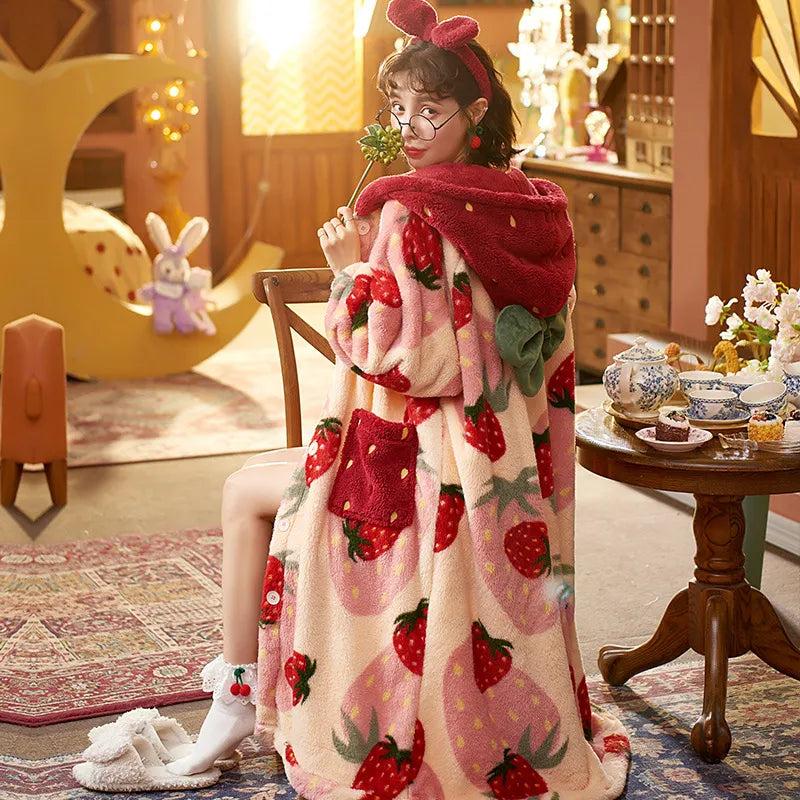 Cozy Strawberry Plush Robe