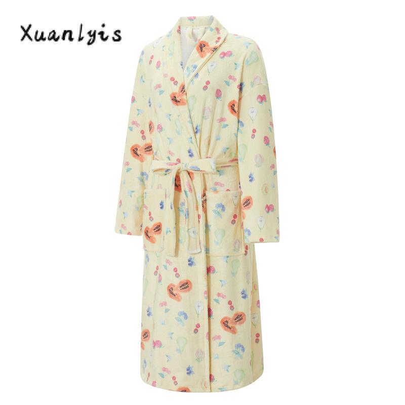 Women Dressing Gown Flannel Robe Floral Print Shawl Collar Bathrobe for Hotel Spa Party Kimono Robe with Belt Long Sleeve Sleeve Womenswear Check