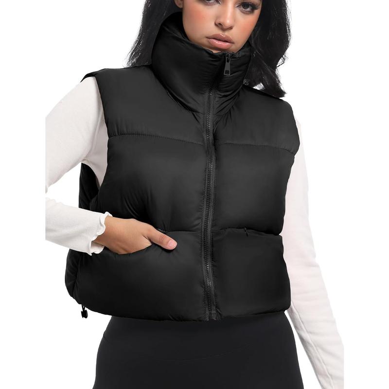 Cropped Puffer Vest Women  Winter Puffy Vest with Pockets Lightweight Stand Collar Zip Up Sleeveless Jacket.skin-friendly soft