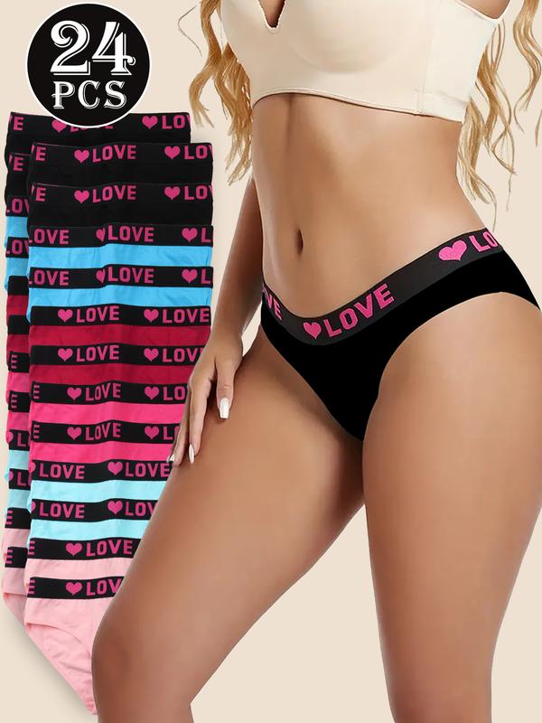 Women's Heart & Letter Tape Knicker Soft Comfy Breathable Panty, Summer Panties,Underwear for Al Seasons Daily Wear, Underwear for Women, Summer Wear 2024 Womenswear Comfort Bridal Print women's underwear