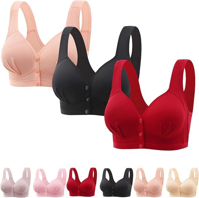 Women's Plus Size Front Snap Closure Everyday Bra No Wire Push Up Bralettes Full Coverage Bra Comfort Bralettes Bra