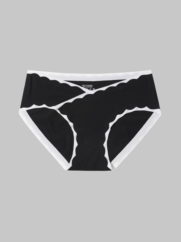 Women's Contrast Binding Scallop Trim Panty, Soft Comfy Breathable Knicker for Daily Wear, Underwear for All Seasons