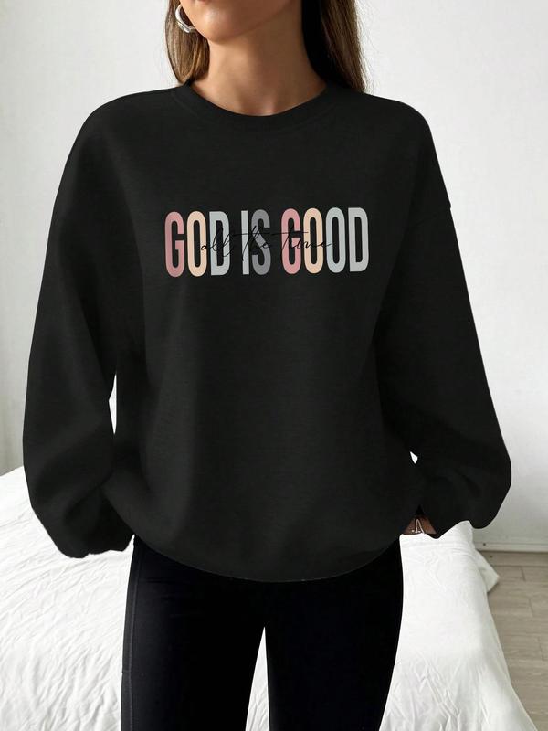 Women's Letter Print Drop Shoulder Sweatshirt, Casual Long Sleeve Round Neck Pullover for Fall & Winter, Women's Clothes for Daily Wear