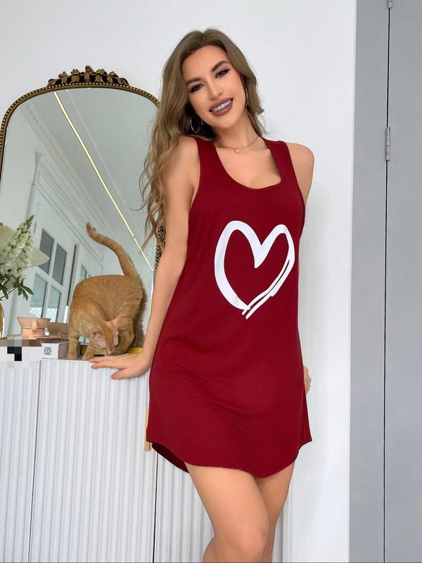 Women's Letter   Heart Print Tank Nightdress, Casual Soft Comfortable Scoop Neck Sleeveless Nightgown for All Seasons, Lady's Sleepwear for Indoor Wear