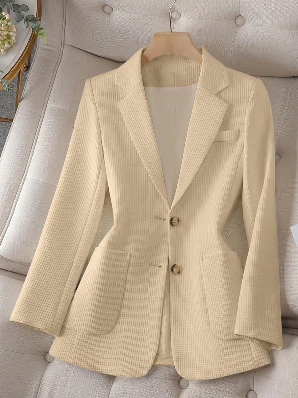 Women's Solid Textured Pocket Button Front Blazer, Casual Long Sleeve Lapel Neckline  Outerwear for Work Office Business, Ladies Clothes for All Seasons