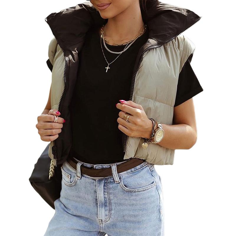 SCUSTY Women Sleeveless Cropped Puffer Vest Zip Up Stand Collar Padded Crop Puffy Vests