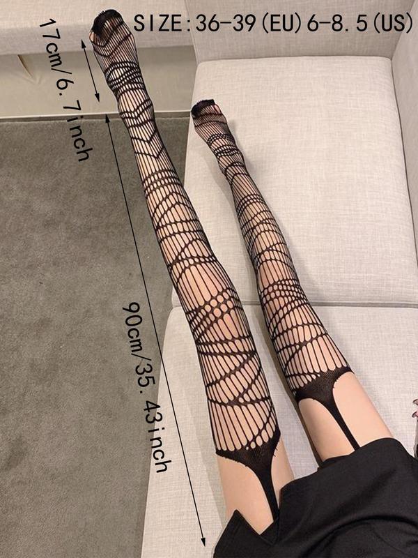 Women's Gothic Punk Solid Hollow Out Fishnet Tights, 1 Pair Summer 2024 Fashion Casual Breathable High Stretch Pantyhose for Daily Wear, Women's Underwear for Summer