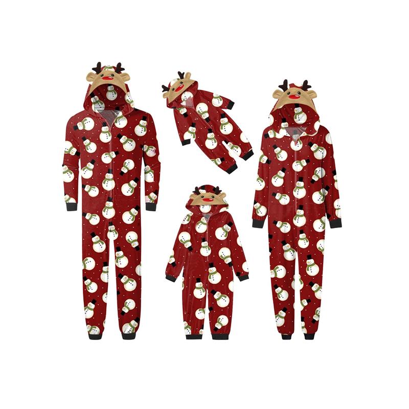 Family Matching Pajamas Christmas Casual Long Sleeve Jumpsuit Zip Hooded Romper Sleepwear