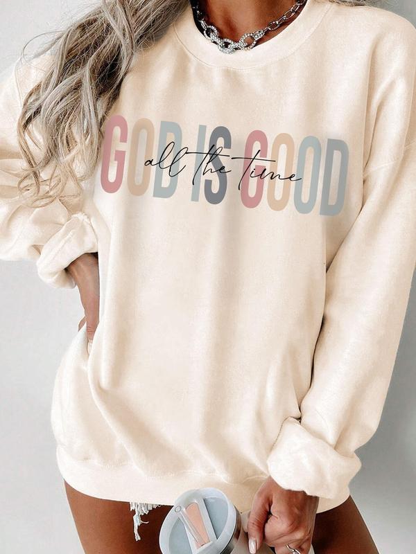 Women's Letter Print Drop Shoulder Sweatshirt, Casual Long Sleeve Round Neck Pullover for Fall & Winter, Women's Clothes for Daily Wear