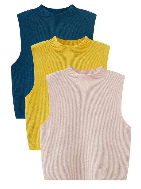 Women's Solid Round Neck Sweater Vest, Casual Sleeveless Crew Neck Jumper Vest for Spring & Fall, Fashion Women's Knitwear for Daily Wear