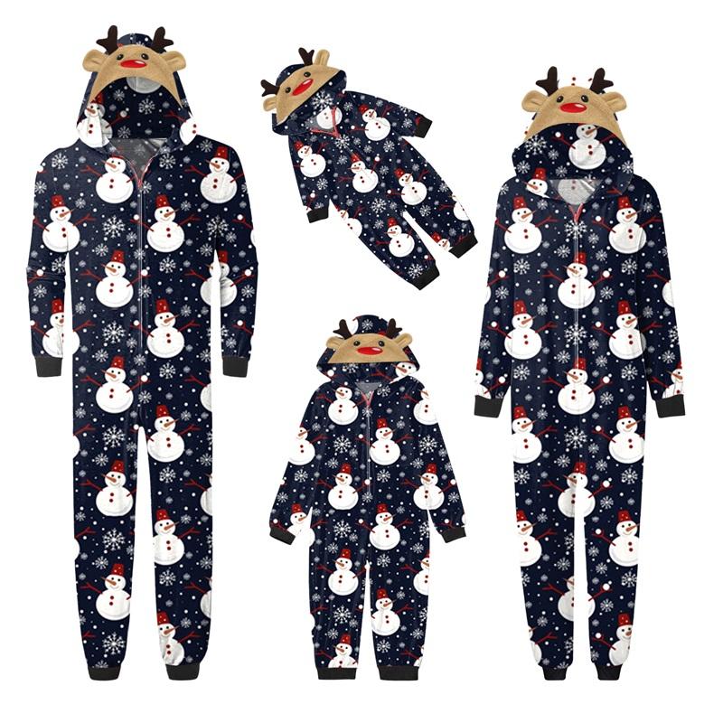 Family Matching Pajamas Christmas Casual Long Sleeve Jumpsuit Zip Hooded Romper Sleepwear