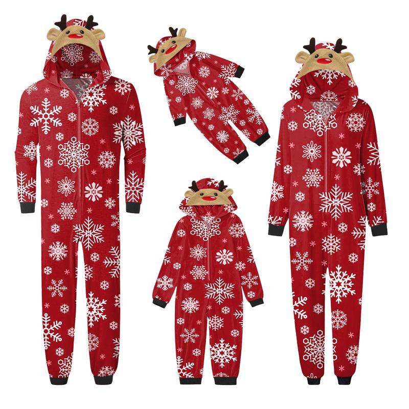 Family Matching Pajamas Christmas Casual Long Sleeve Jumpsuit Zip Hooded Romper Sleepwear