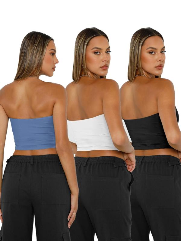 Women's Solid Color Crop Tube Top, Fashion Strapless Cropped Top for Summer, Casual Minimalist Womenswear, Lady's Clothes for Daily Wear, Tank Tops for Women