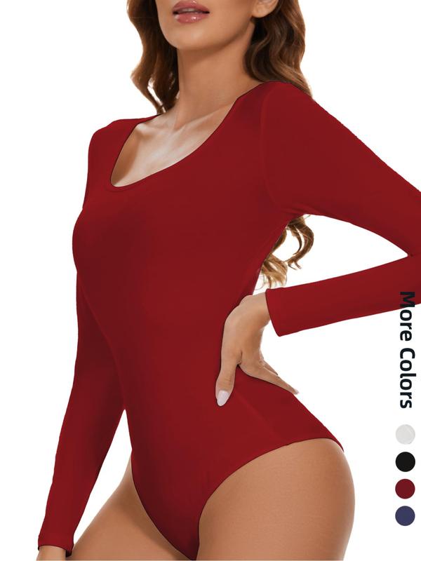 Women's Solid Long Sleeve Thermal Bodysuit, Casual Comfy Warm Bodysuit for Fall & Winter, Women's Sleepwear for Indoor Wear, Women Thermal Underwear