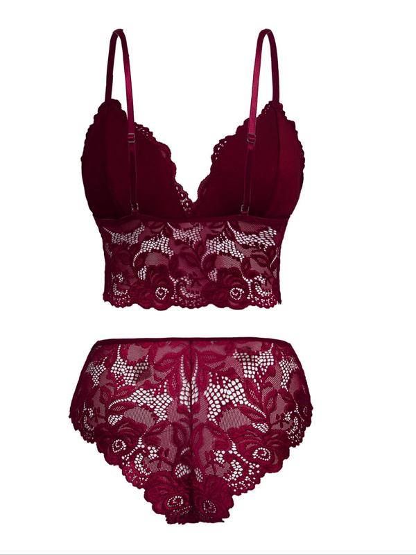 Two-Piece Set Women's Floral Lace Bra & Bow Decor Panty Set, Sexy Comfortable Breathable Lingerie Set for Daily Wear, Underwear Set for Women