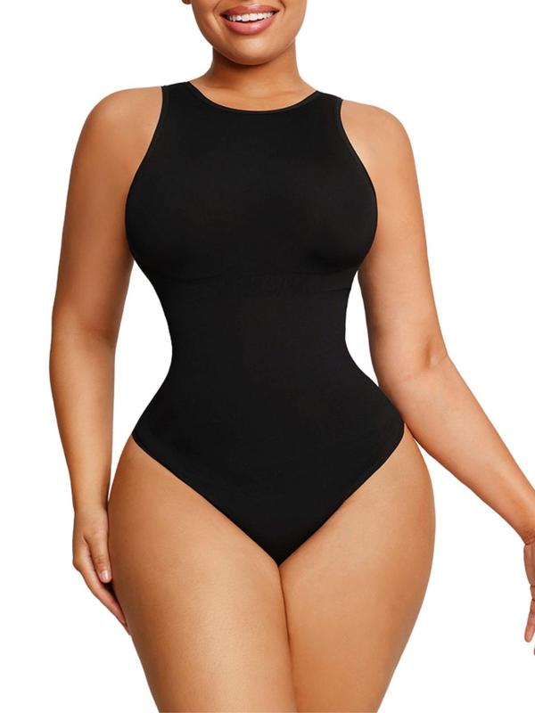 Women's Solid Round Neck Shapewear Bodysuit, Stretchy Shaper Clothes, Tummy Control Shapewear Bodysuit, Waist Trainer Women, Summer Wear 2024, Women's Shapewear