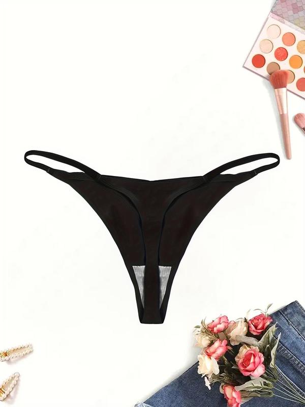 Women's Solid Drop Waist Thong Seamless Panties, Soft Comfy Breathable Seamless Knicker for Daily Wear, Back To School Gifts, Comfort Ladies Underwear for All Seasons, Summer Wear 2024