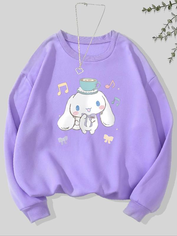 Women's Cartoon Print Drop Shoulder Sweatshirt, Casual Long Sleeve Round Neck Pullover for Fall & Winter, Ladies Clothes for Daily Wear