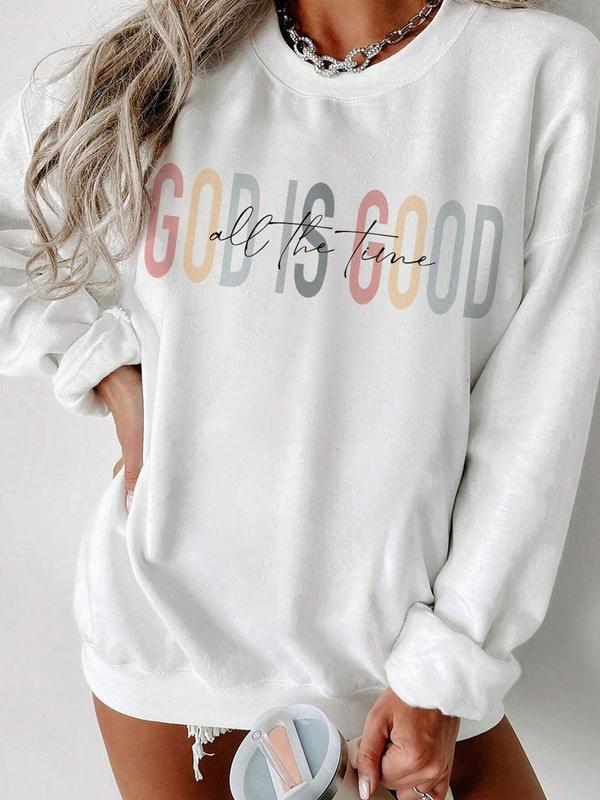 Women's Letter Print Drop Shoulder Sweatshirt, Casual Long Sleeve Round Neck Pullover for Fall & Winter, Women's Clothes for Daily Wear